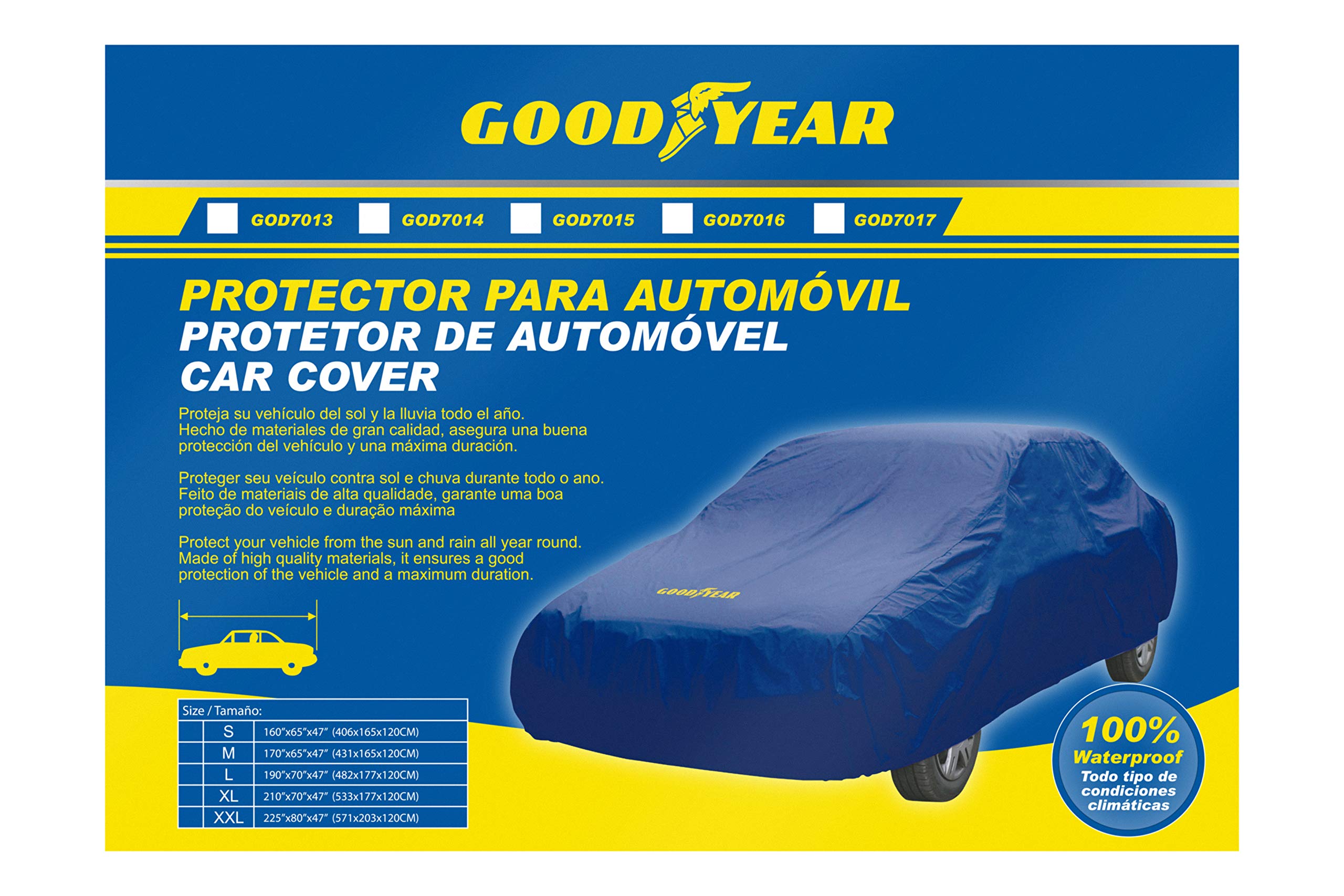 Copertura protettiva per auto taglia XL Goodyear 100% impermeabile. Dimensioni: 533 x 178 x 119 cm (210" x 70" x 47")
