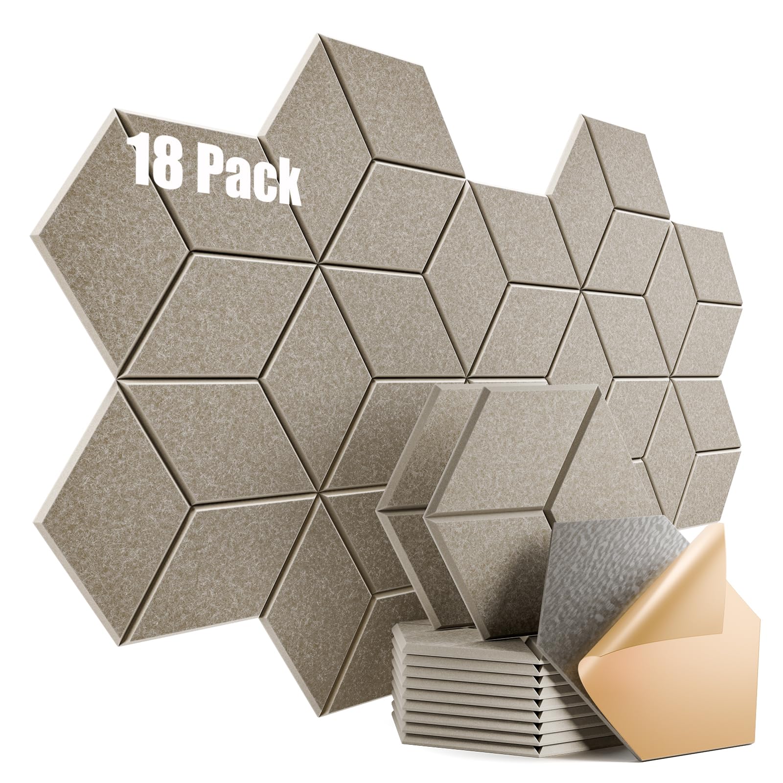 18 Pack Self-Adhesive Acoustic Panels 12" X 10" X 0.4" - Sound Proof Foam Panels for wall with High Density, Y-Lined Design, Flame Resistant, Absorb Noise and Eliminate Echoes(Camel)