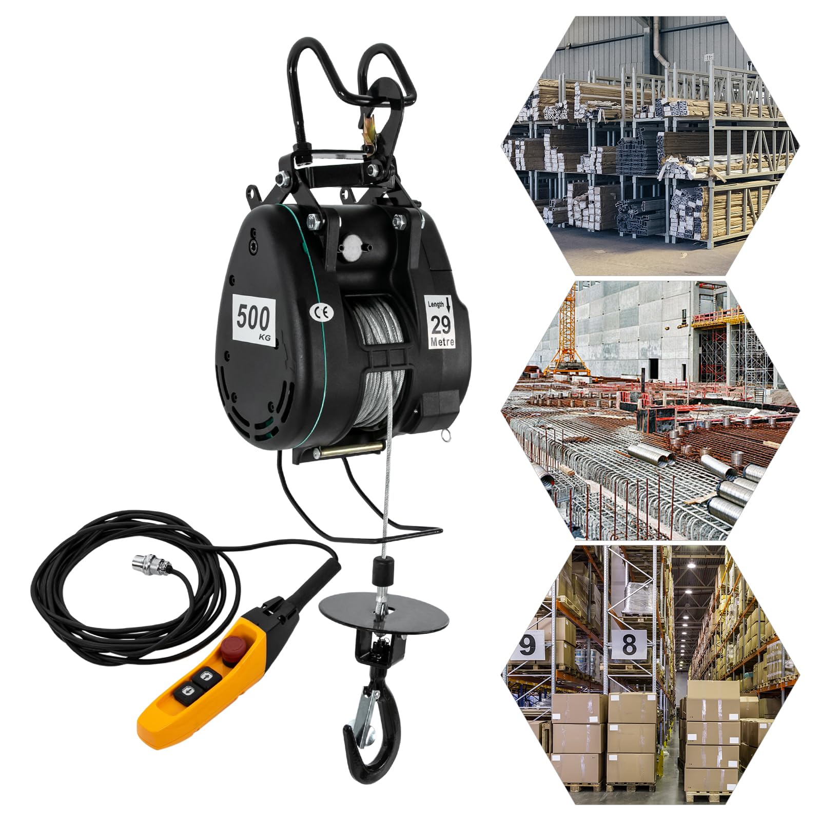 BFDIEEM Electric Hoist Winch Lift 1100lb, Brushless Motor, Electric Hoist with Remote Control with 2 Buttons,Al-Alloy Cased Hoist Crane with Updated Copper Motor for Garage, Workshop