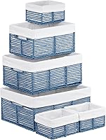 Vista 26 de Vagusicc Cestas de almacenamiento de mimbre, cestas negras de cuerda de papel tejidas a mano para almacenamiento, cestas rectangulares de mimbre