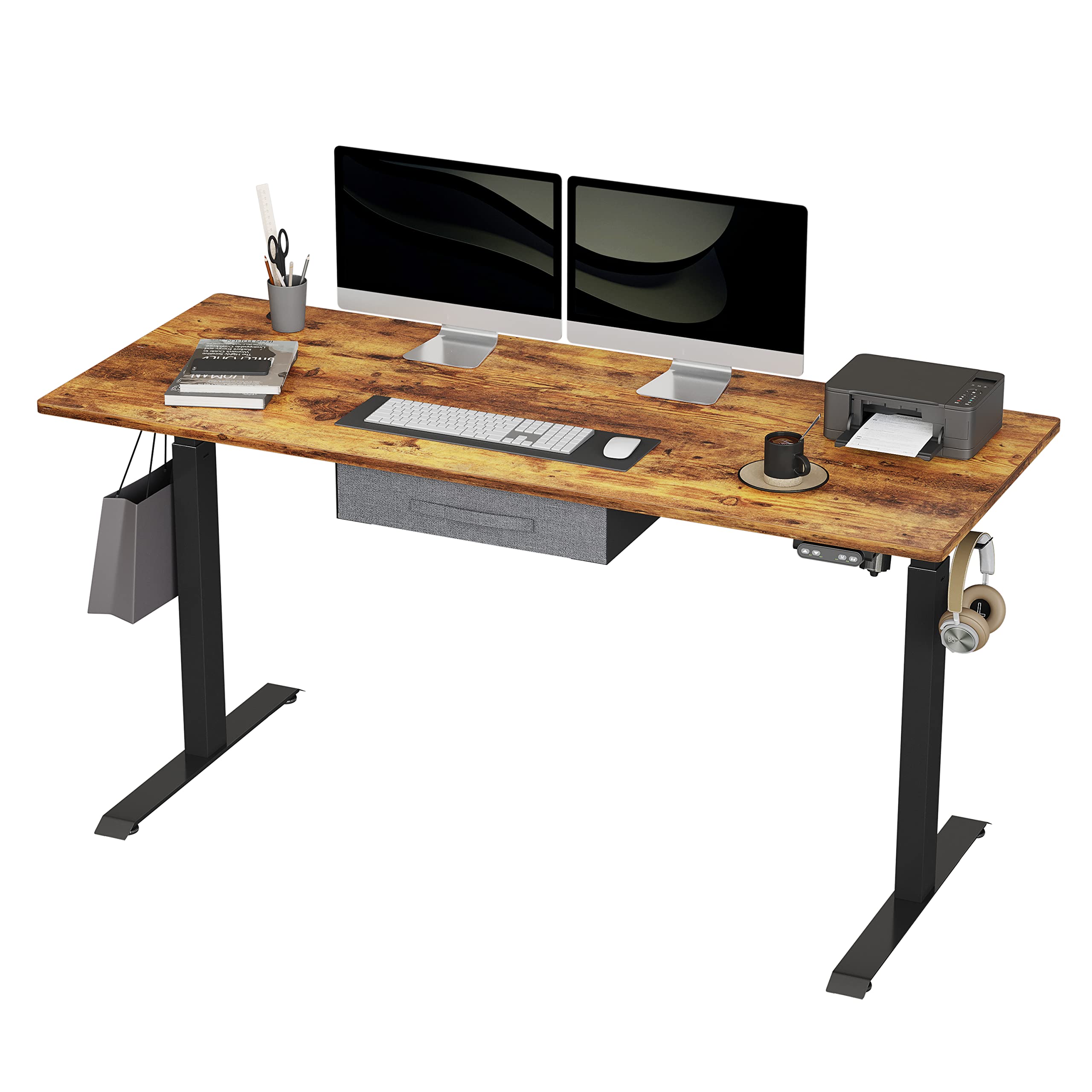 BANTI Adjustable Height Standing Desk with Drawers, 63x24 Inches