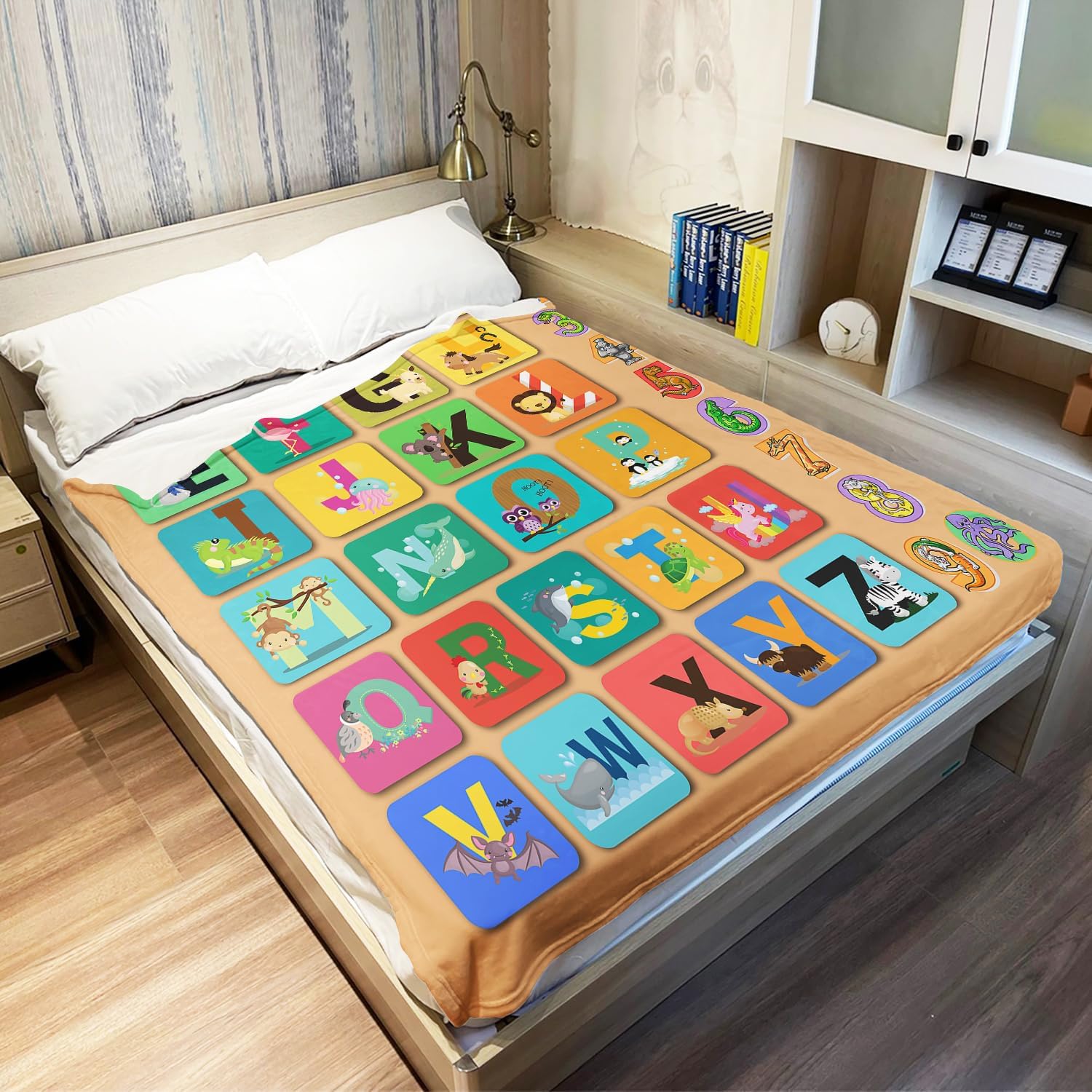 Animal Alphabet Blanket ABC Learning Throw Blankets for Toddler Kids, A-Z Letters with 0-9 Numbers, 50" x 60", Colorful - Image 4