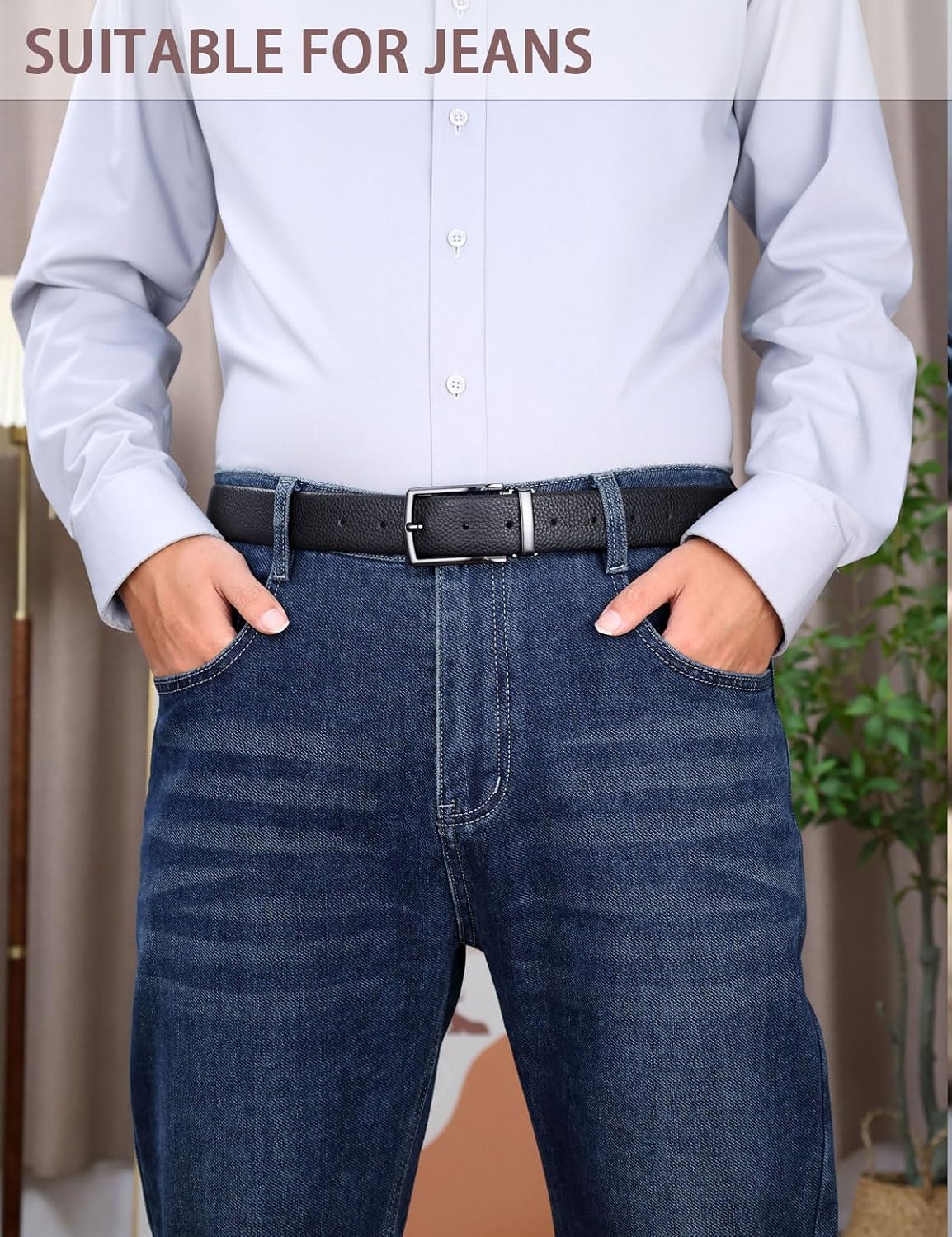 Men's Genuine Leather Dress Belt, 1.38" Wide, Premium Cowhide Business Casual Belt, Classic Design for Work and Formal Wear - Image 3