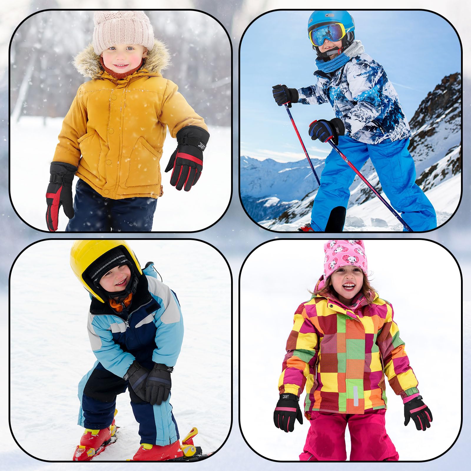 Bencailor 6 Paar Kinder Winter Handschuhe Wasserdichte Kinder Ski Handschuhe Winddichte Warme Schnee Handschuhe für Kinder Jungen Mädchen