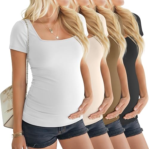 Velvelhall 4 Pack Womens Maternity T Shirts, 4-Color, XX-Large