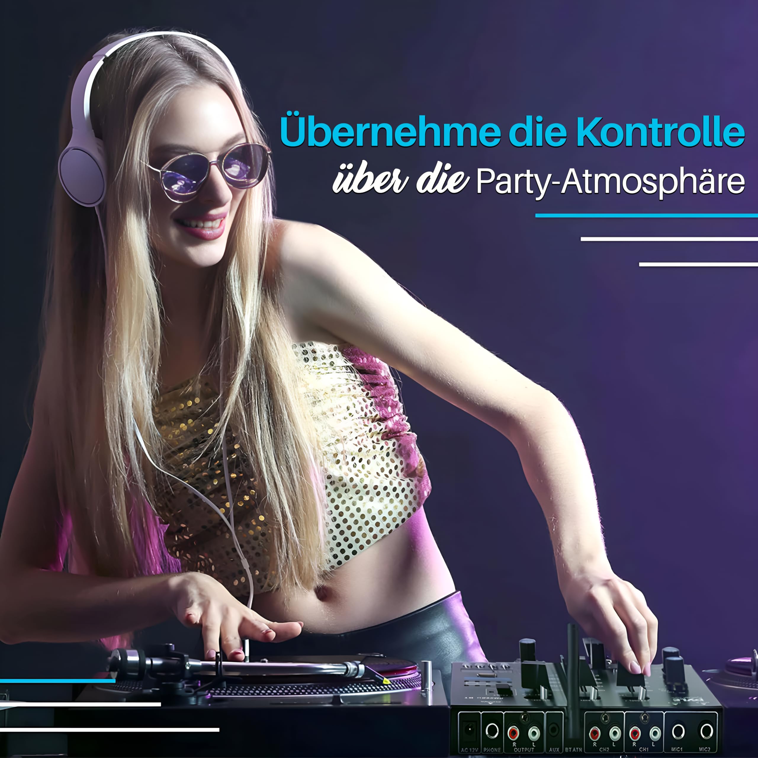 Pyle DJ Controller, DJ Mischpult für PC & Bluetooth– DJ Pult für Anfänger & Profis, Mini Mischpult 23,5cm als Mixer mit 3 Kanäle & vielfältige Anschlussmöglichkeiten als Digital Bluetooth