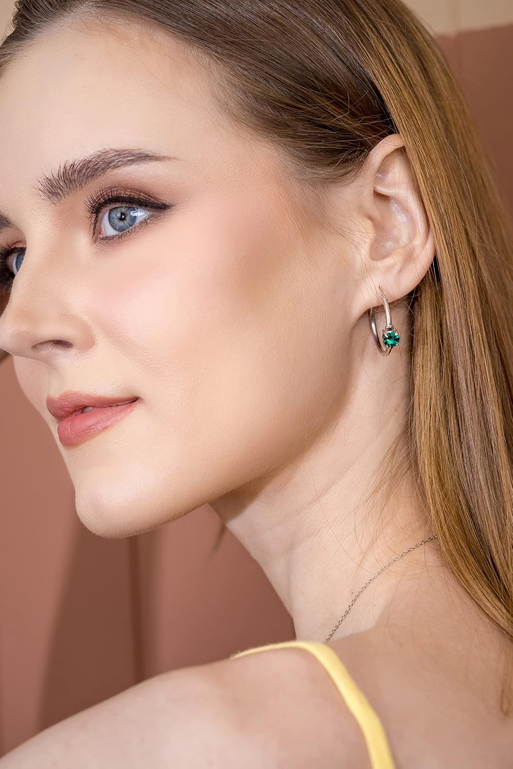 Sterling Silver Round Solitaire 25mm Hoop Earrings Made with European Crystals - Image 3