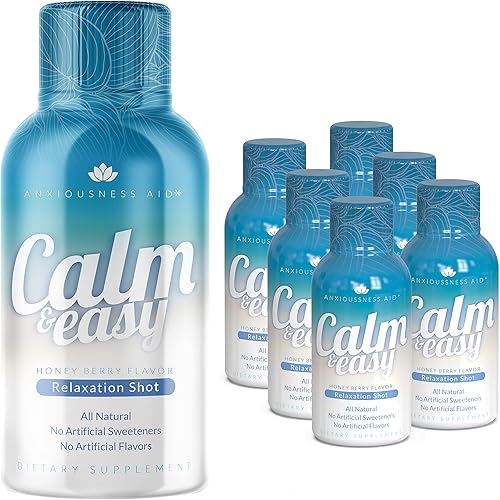 Calm & Easy - Disparo natural para aliviar el estrés, KSM-66 Ashwagandha, Suntheanine L Theanine, bebida adaptógena calmante, relajación, enfoque y