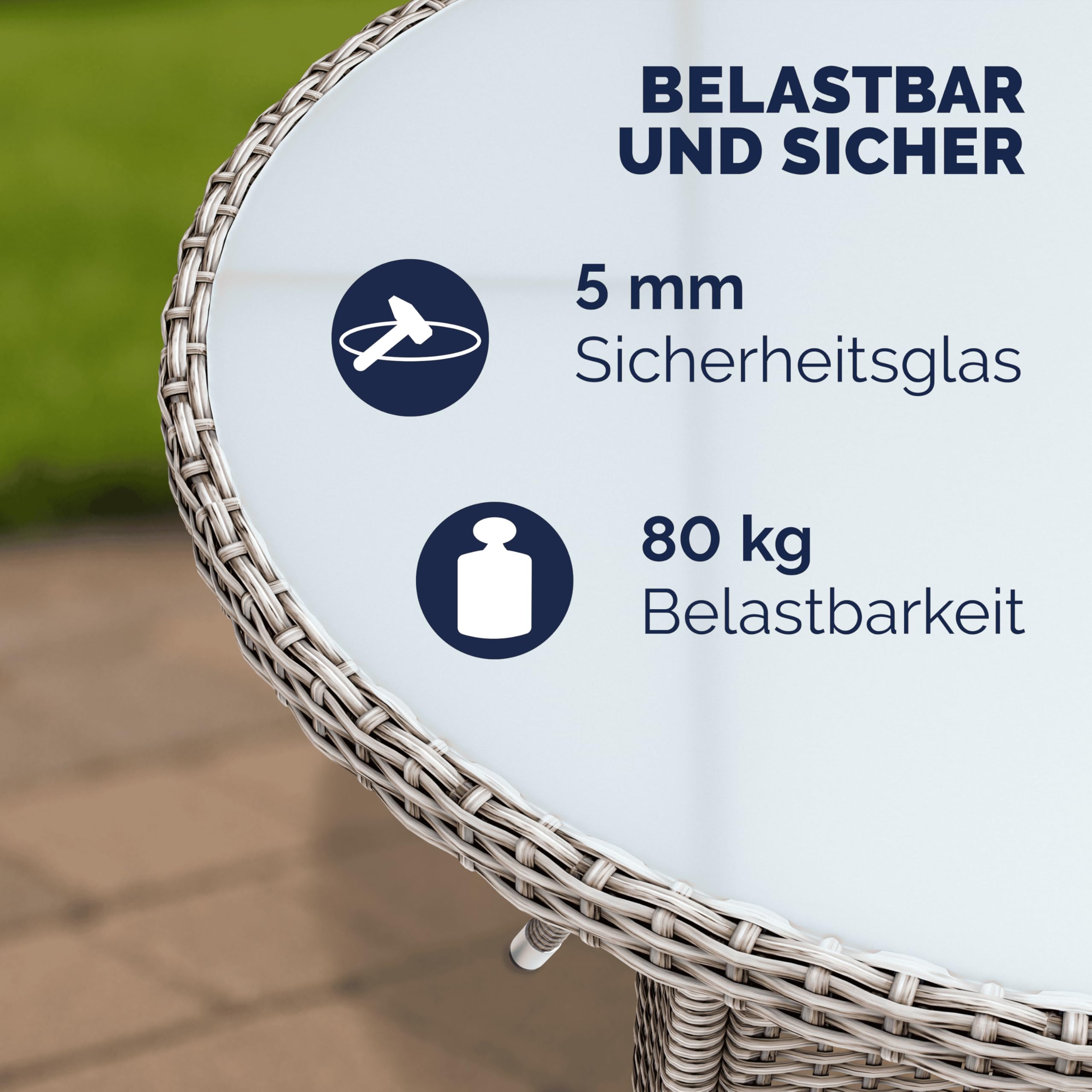 Casaria Table de Jardin Polyrotin Crème 60 cm Rond Extérieur Résistant aux Intempéries