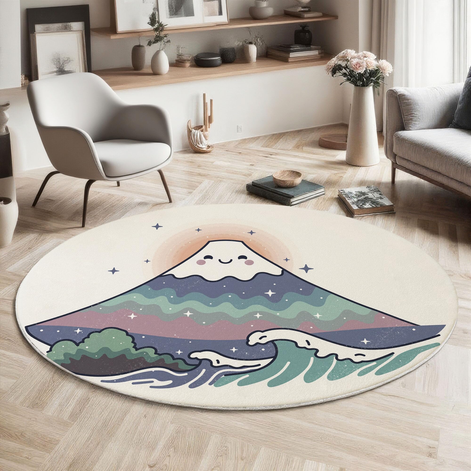 Tapis de sol décoration chambre et salon Mont Fuji vagues japonaises