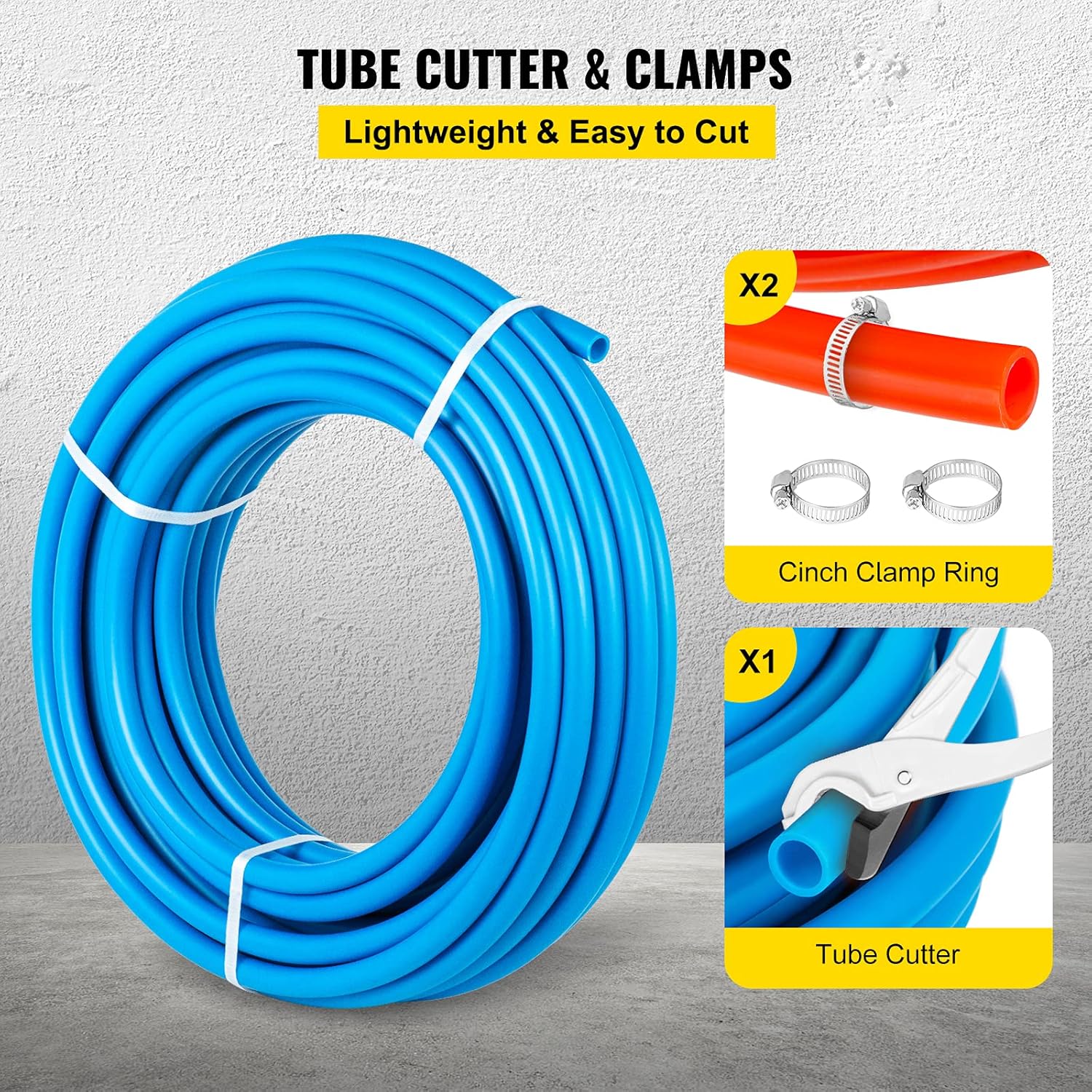 Happybuy PEX-B Pipe 2x 1/2 Inch x 1 Feet, Non-Oxygen Barrier Flexible Pipe Tubing, Red&Blue for Hydronic Radiant Heat Floor EVOH, Water Plumbing Applications with Cutter
