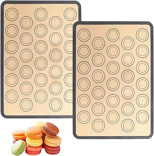 2 peças antiaderente tapete de silicone para forno, 42 × 29,5 cm, folha de forno com orifícios para macaron, resistente ao calor, sem BPA e reutilizável, para pão, pizza, bolachas, massa (caqui)