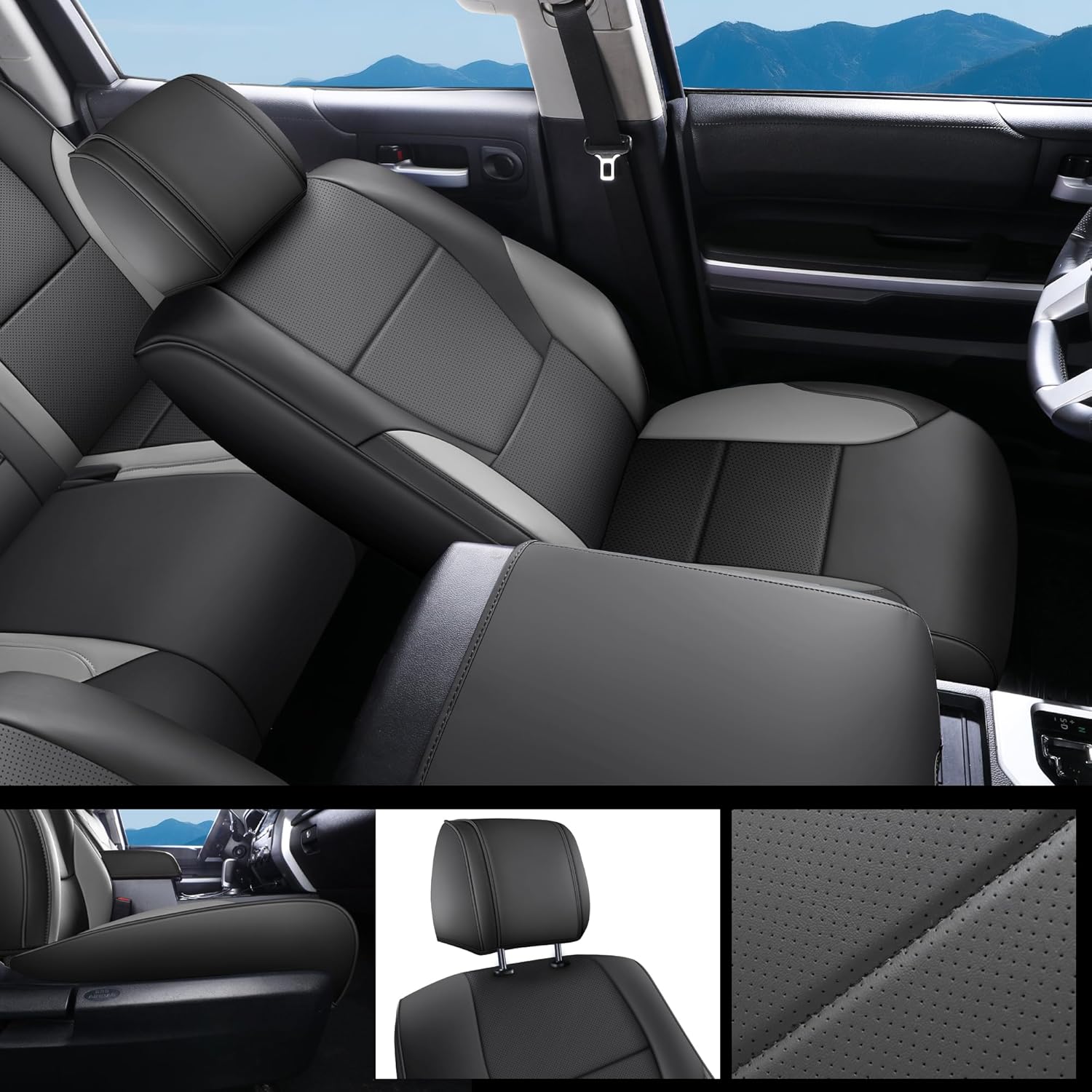 for Toyota Tundra Seat Cover Custom Fit 2022 2023 2024 2025 2026 Crewmax/Double Cab SR SR5 Limited Platinum 1794 Edition TRD Pro Pickup Trucks with Rear armrest (22-25-Black+Gray)