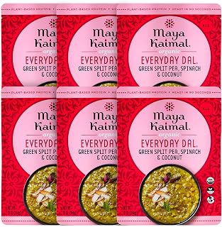 Maya Kaimal Organic Indian Green Split Pea Everyday Dal, Fully Cooked with Spinach and Coconut. Vegan, Microwavable, Ready to Eat 6 Count , 10 oz (Pack of 6)
