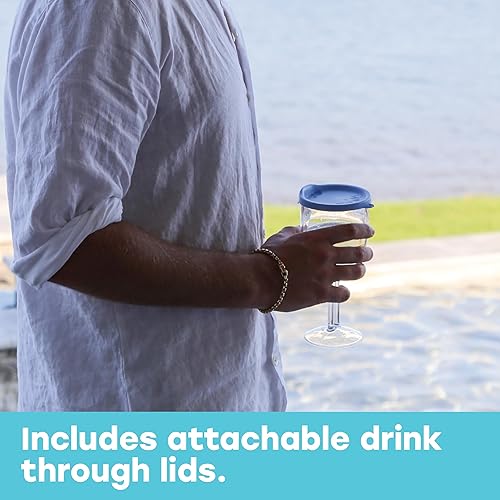 Miniatura 5 de LipLidz - Copas de vino reutilizables, paquete de 4  Vaso de plástico sin BPA de doble tallo de 13 onzas con tapas para beber, fabricadas en Estados