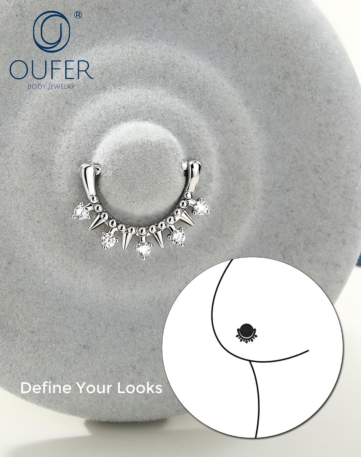 OUFER 14G Spike 316L Surgical Steel D-Shape 14mm Nipple Piercing Jewelry