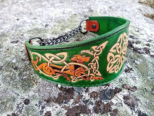 Miniatura 2 de Celtic Irish Wolfhound Tapered Leather Martingale Collar, Padded Leather Dog Collar, Handmade 3D Genuine Leather Dog Collar, Airbrush Art, Custom