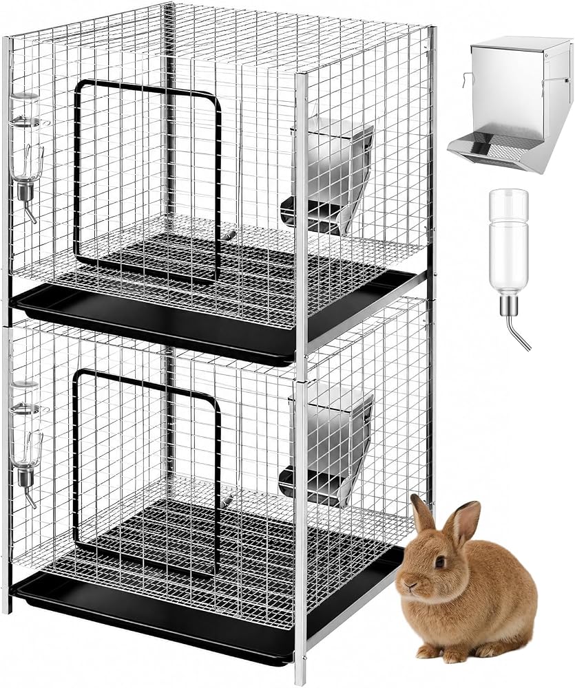 3세트 61 x 61 x 40.6cm(24 x 24 x 16인치) 쌓을 수 있는 토끼 사육 케이지 완벽한 키트, 피더 및 물병 포함 접이식 금속 소형 허치, 트레이 및 스탠드 포함, 기니피그 흰 족제비 토끼용 쉬운 세척 — 사진 1