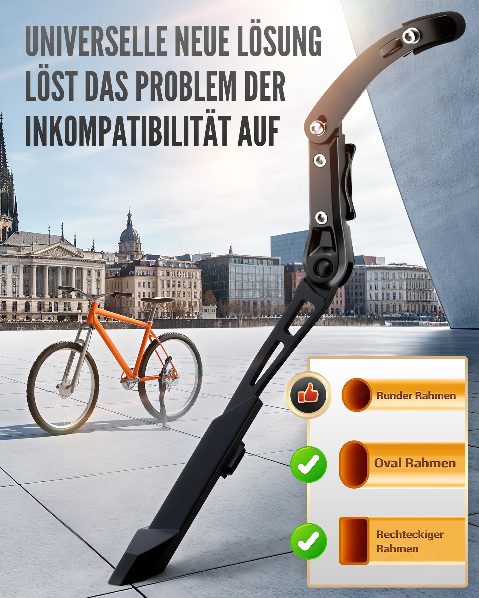 HENMI Fahrradständer 24-29 Zoll Pro+ für Runde Rahmen, Höhenverstellbarer Fahrrad ständer aus Aluminium, Extra Stabil Seitenständer für Mountainbike e Bike Rennrad City Trekking