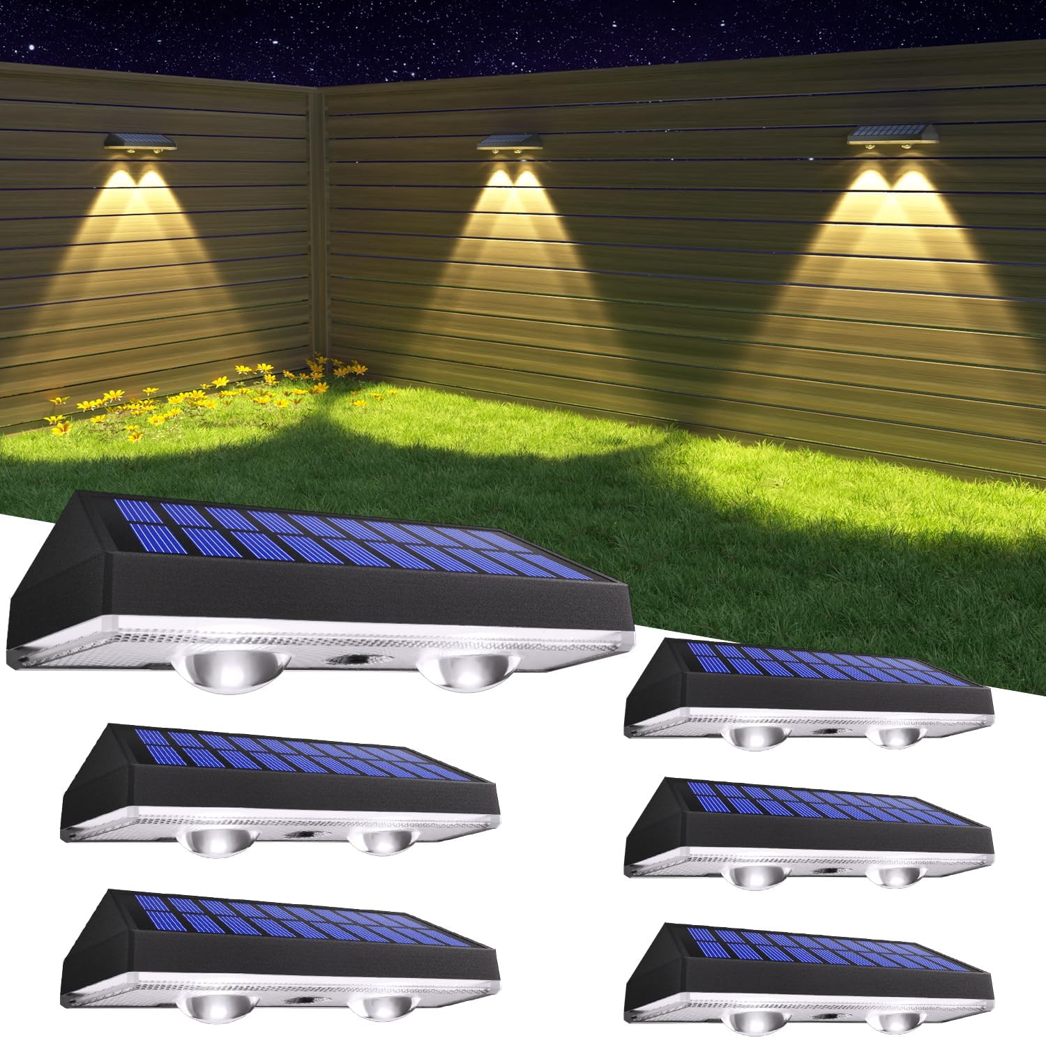 HAMLITE Solar Fence Lights Outdoor Garden: Solar Wall Lights Outdoor Waterproof - Solar Powered Garden Fence Lights 3 Color Modes for Deck Patio Decking Gate Yard Decoration 6-Pack