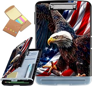 Clipboard with Storage, High Capacity Clip Boards with Pen Holder, Plastic Nursing Clipboard with Low Profile Clip for Teachers,Offices Workers,Office School Necessities,American Flag Eagle