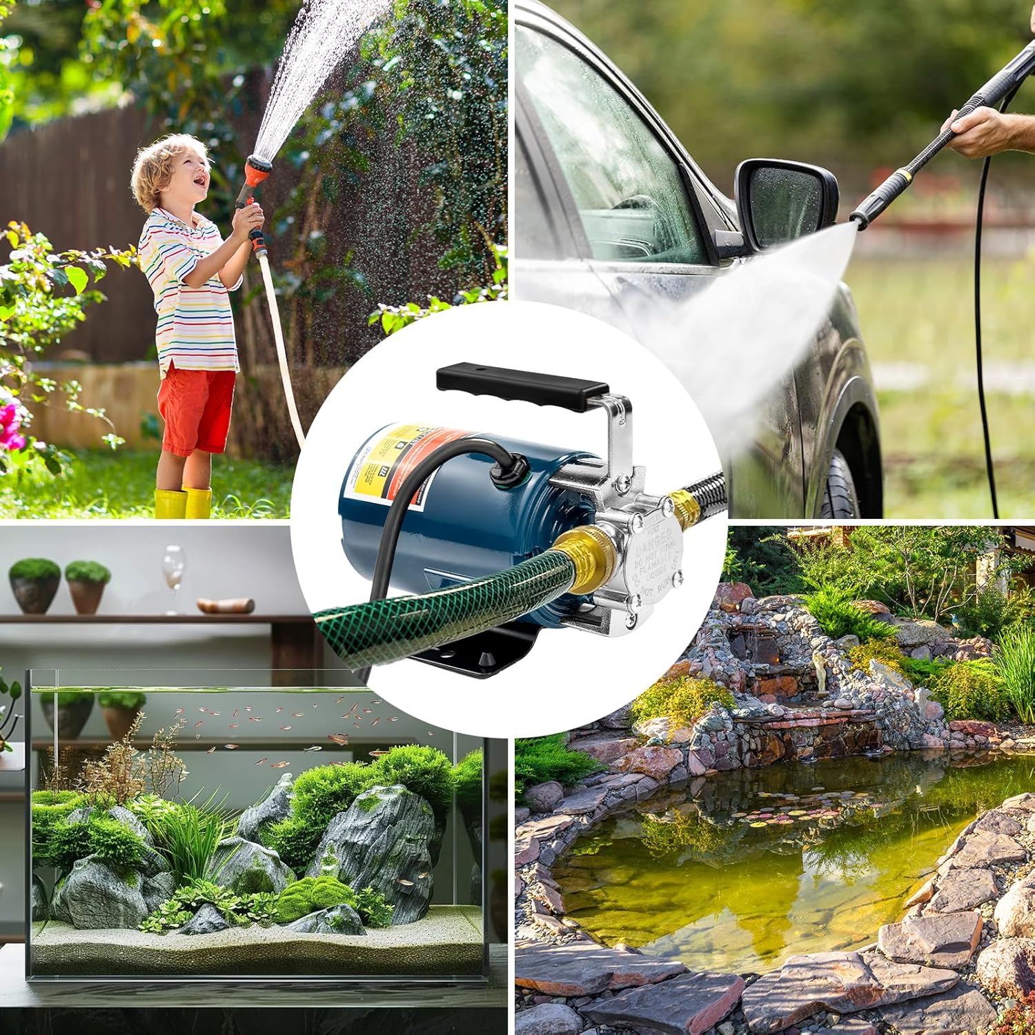 Portable Electric Water Transfer Pump, 115V 1/10HP 330GPH Garden Pump With Suction Hose Kit for Low Suction Pumping from Garden Pool Aquarium Hot Tub Rain Barrel Water Bed