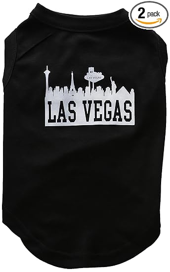 Mirage Pet Products 14-inch Las Vegas Skyline Screen Print Shirt for Pets, Large, Black