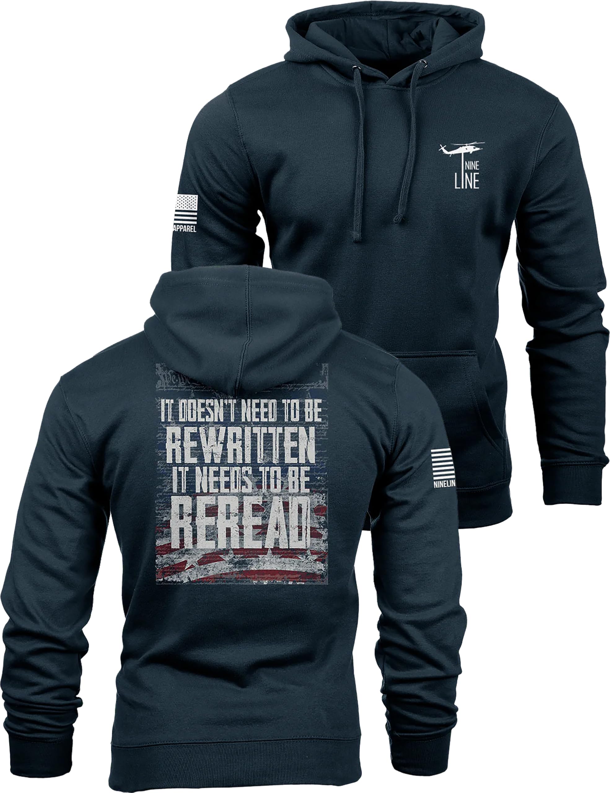 Nine Line REREAD Not ReWritten Hoodie for Men, Patriotic American Flag