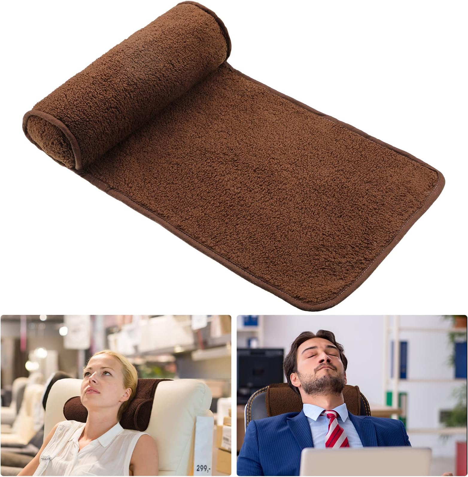 Weysat Neck Head Pillow for Recliner Chair Non Slip Fleece Adjustable Neck Roll Support Headrest Pillow for Travel Home Office Recliner Couch Sofa Armchair(Brown)