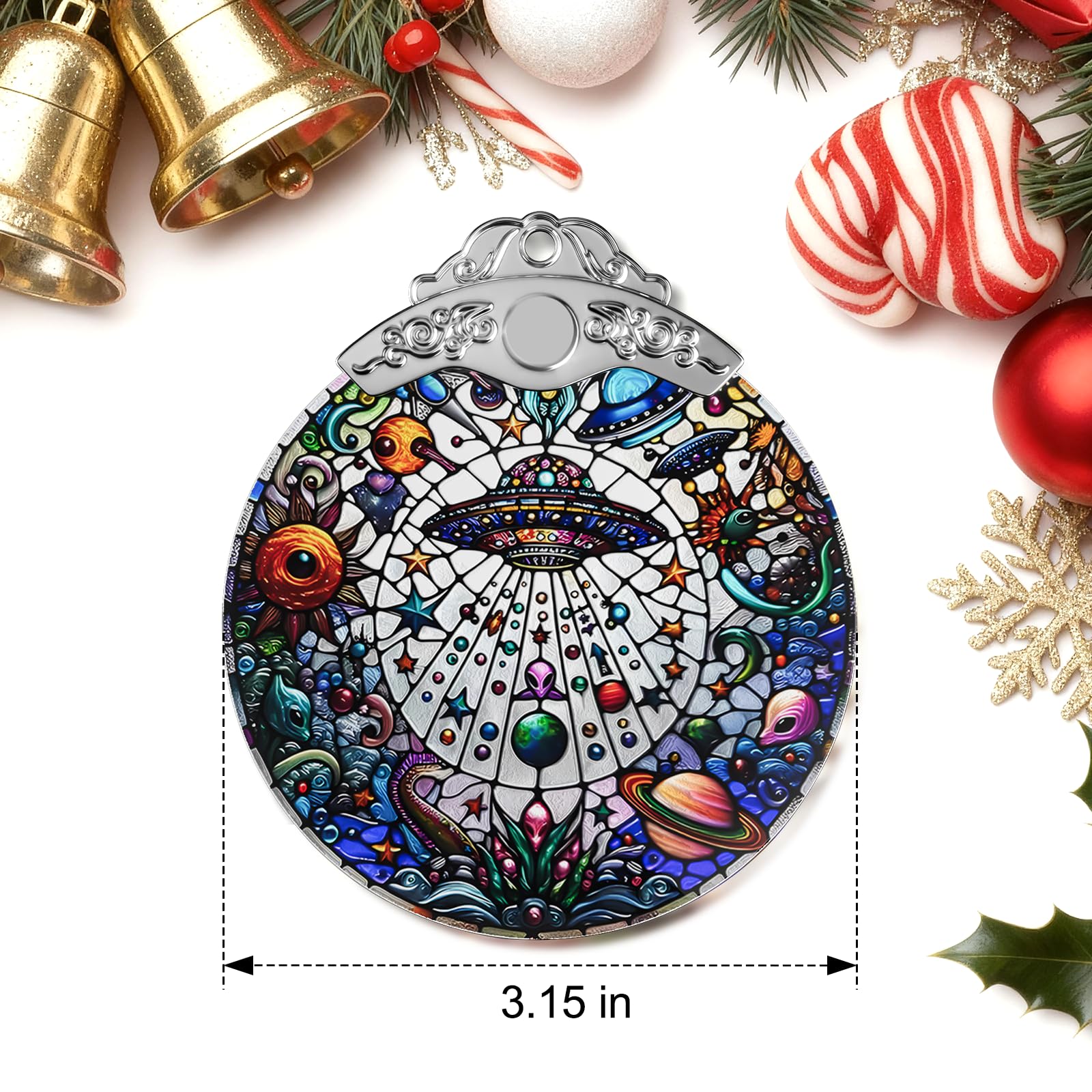 FUCDTEFC UFO Alien Decor Gifts, Crystal Resident Alien Stained Glass Ornament, Christmas Ornaments, UFO Alien Xmas Christmas Tree Decorations, Beautiful UFO Alien Ornaments for Holiday Presents Gift