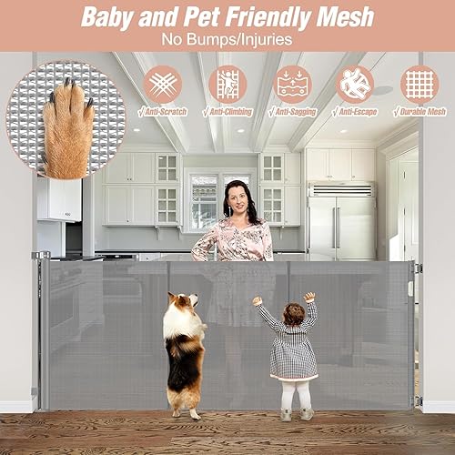 Miniatura 8 de Puertas retráctiles reforzadas de 42 pulgadas extra altas x 75 pulgadas de ancho con varillas de apoyo, evitan que se arrastren debajo de la puerta