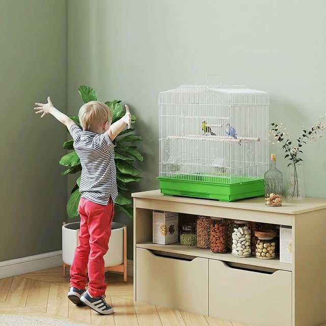 Foto 8 de 8 de PawHut Jaula para Pájaros con Puertas 4 Comederos 46,5x36x59 cm Verde