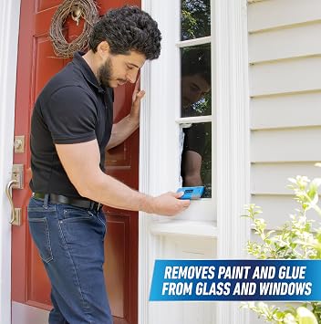 Unger Professional Compact 4 Window and Glass Scraper, Reversible Razor Blade Tool with Retractable Safety Guard, Use for Residue, Stickers, Glue, and Paint on Smooth Surfaces