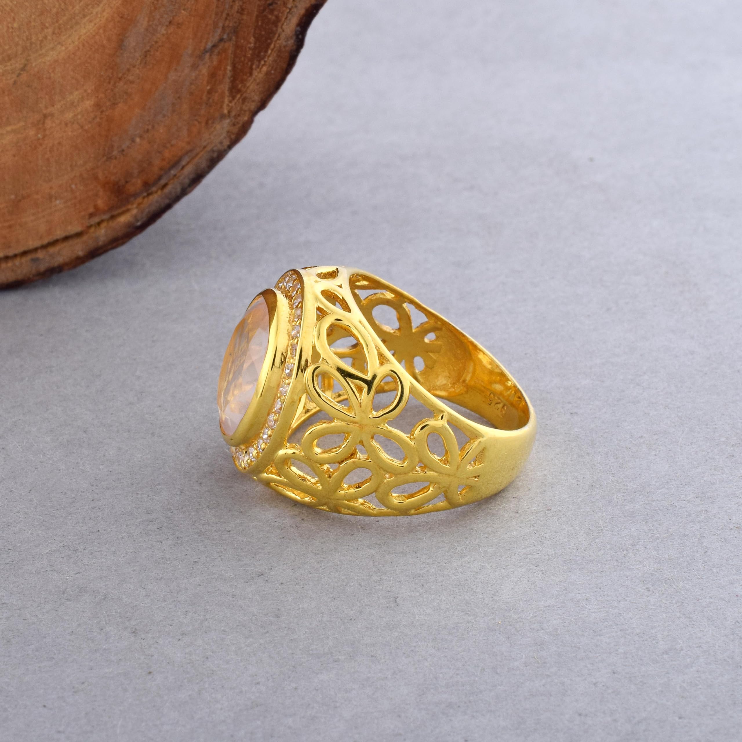 Anillo de cóctel ovalado de cuarzo rosa para mujer, plata de ley 925, chapado en oro, piedra preciosa de gran tamaño con cristal de cuarzo, joyería de moda, juego de bisel