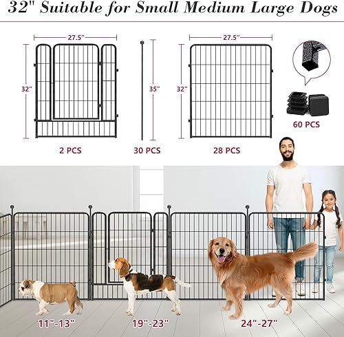 Vista 62 de Corralito para perros de 32 pulgadas, 16 paneles, para interiores y exteriores, para perros medianos y pequeños, valla de metal resistente