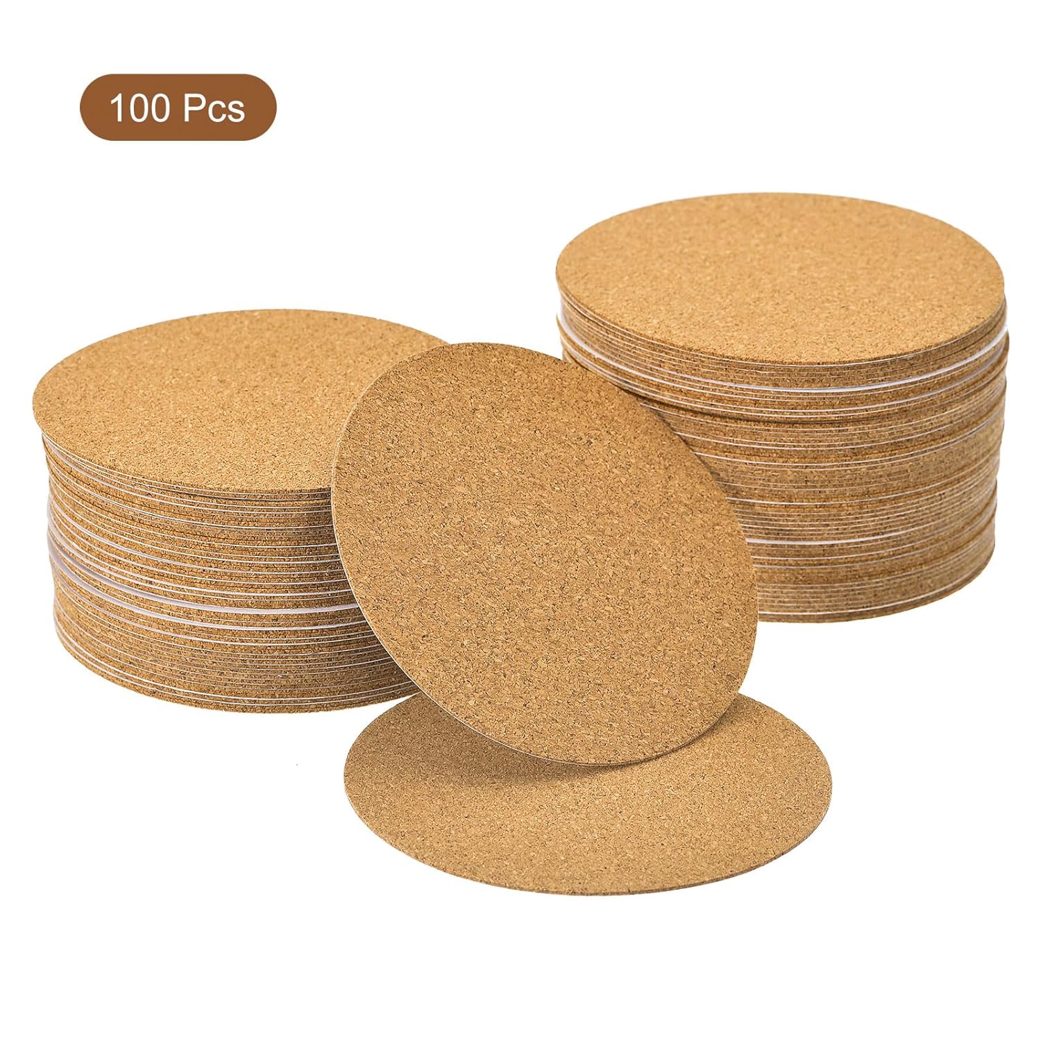 UXCELL 100 Pcs Self-Adhesive Cork Round, 3.5" x 3.5" Cork Tiles Backing Sheets for DIY Crafts, Brown - Image 3