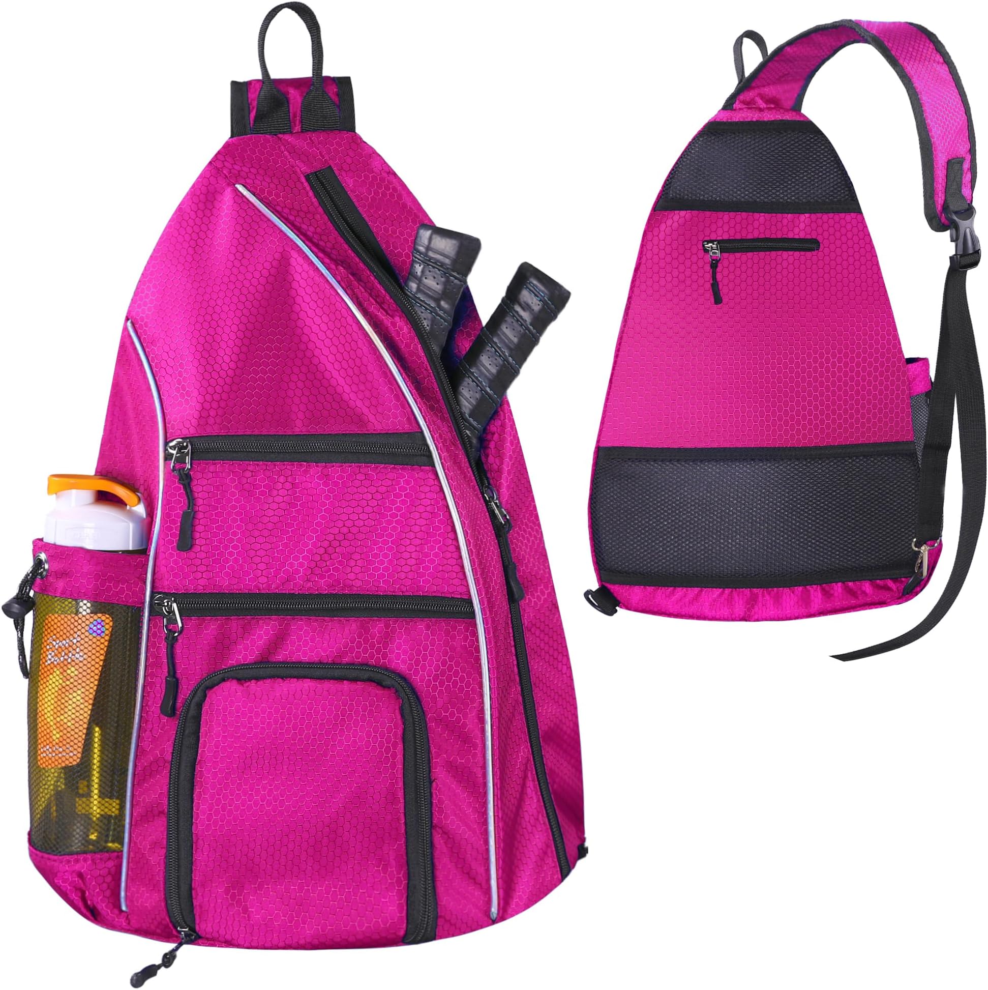 Sports Pickleball Sling Backpack- Reversible Crossbody Sling Bag for Pickleball Paddles Set, Racketball, and Travel for Women Men