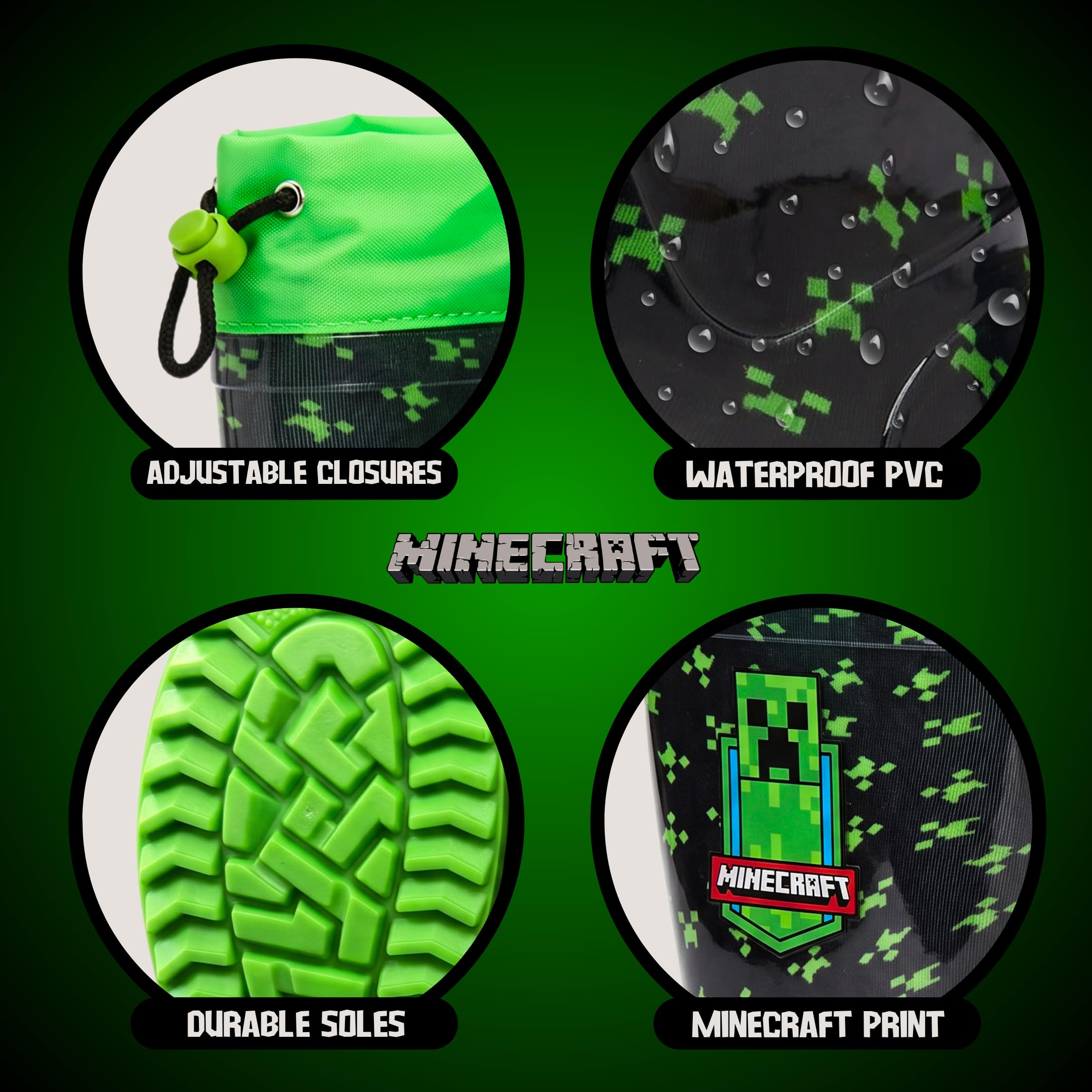 Minecraft Botas para Niño, Botas Agua Impermeables Lluvia, Tallas EU 23 a 32