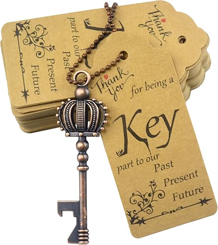 Aokbean 52 piezas de abridor de botellas de corona con etiqueta y llavero, abridor de botellas de esqueleto vintage para recuerdos de fiesta de boda