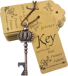 Aokbean 52 pcs Crown Key Bottle Opener with Tag and Keychain,Vintage Skeleton Key Bottle Opener for Wedding Party Favors (Copper)