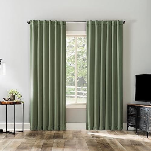 Miniatura 6 de Sun Zero Belize - Juego de 2 paneles de cortinas plisadas con cierre magnético, calidad de teatro, 100 % opacas, 52 x 63 pulgadas, color verde salvia