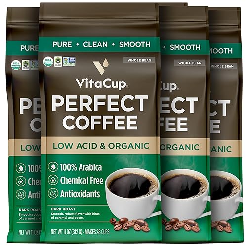 VitaCup Perfect - Granos de café bajos en ácido orgánico USDA y de comercio justo sin micotoxinas tostado oscuro de Guatemala de origen único limpio