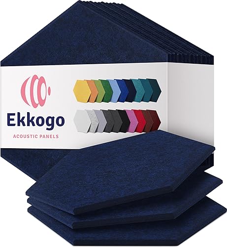 Paneles insonorizantes de alta densidad para pared, forma hexagonal, paquete de 12 unidades de 12" x 10.4" x 0.4", color azul mezclilla