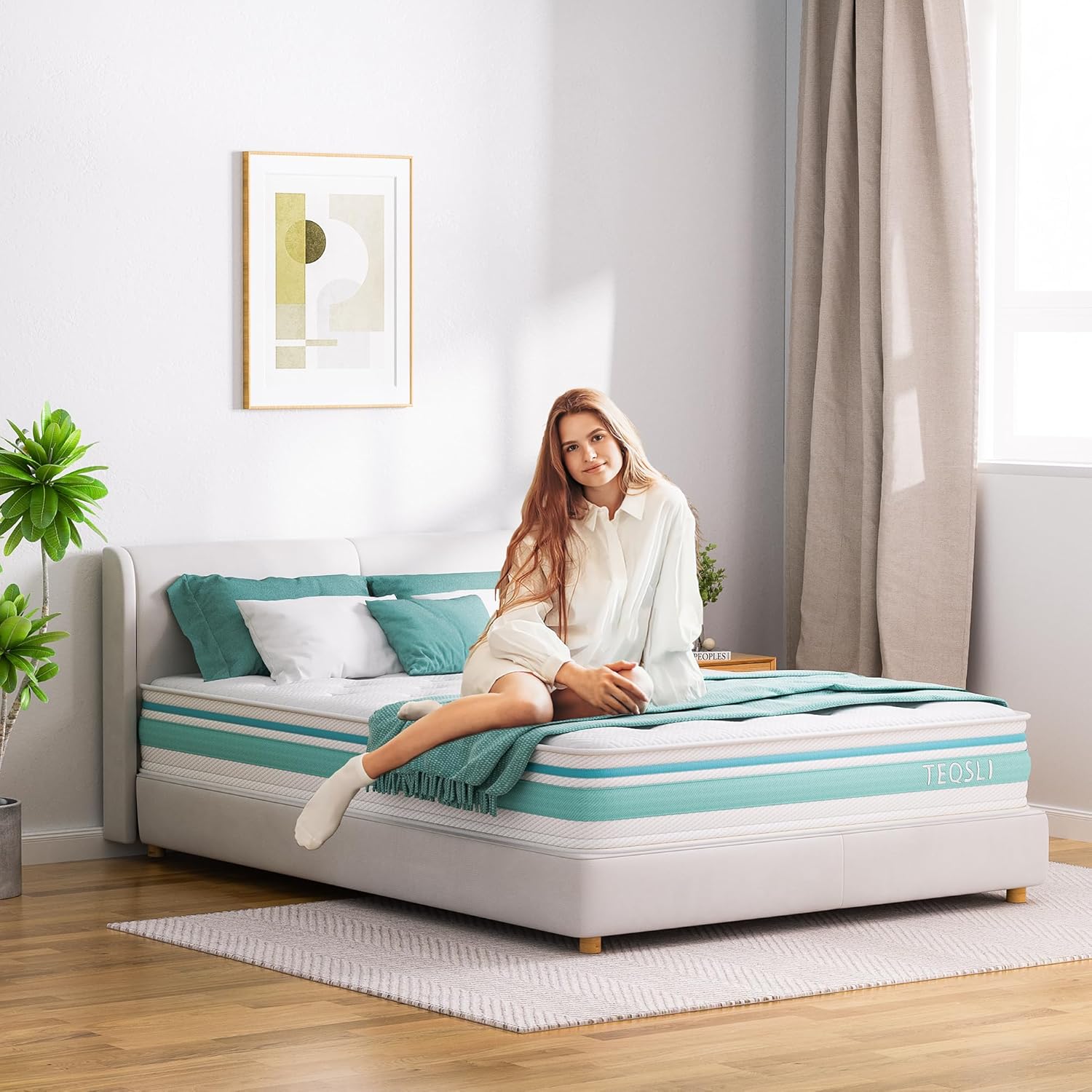TEQSLI Queen Mattress 10 inch Hybrid Mattress with Gel Memory Foam Innerspring Mattress in a Box for Pressure Relief & Cooling Sleep Queen Size Mattress, 100 Nights Trial