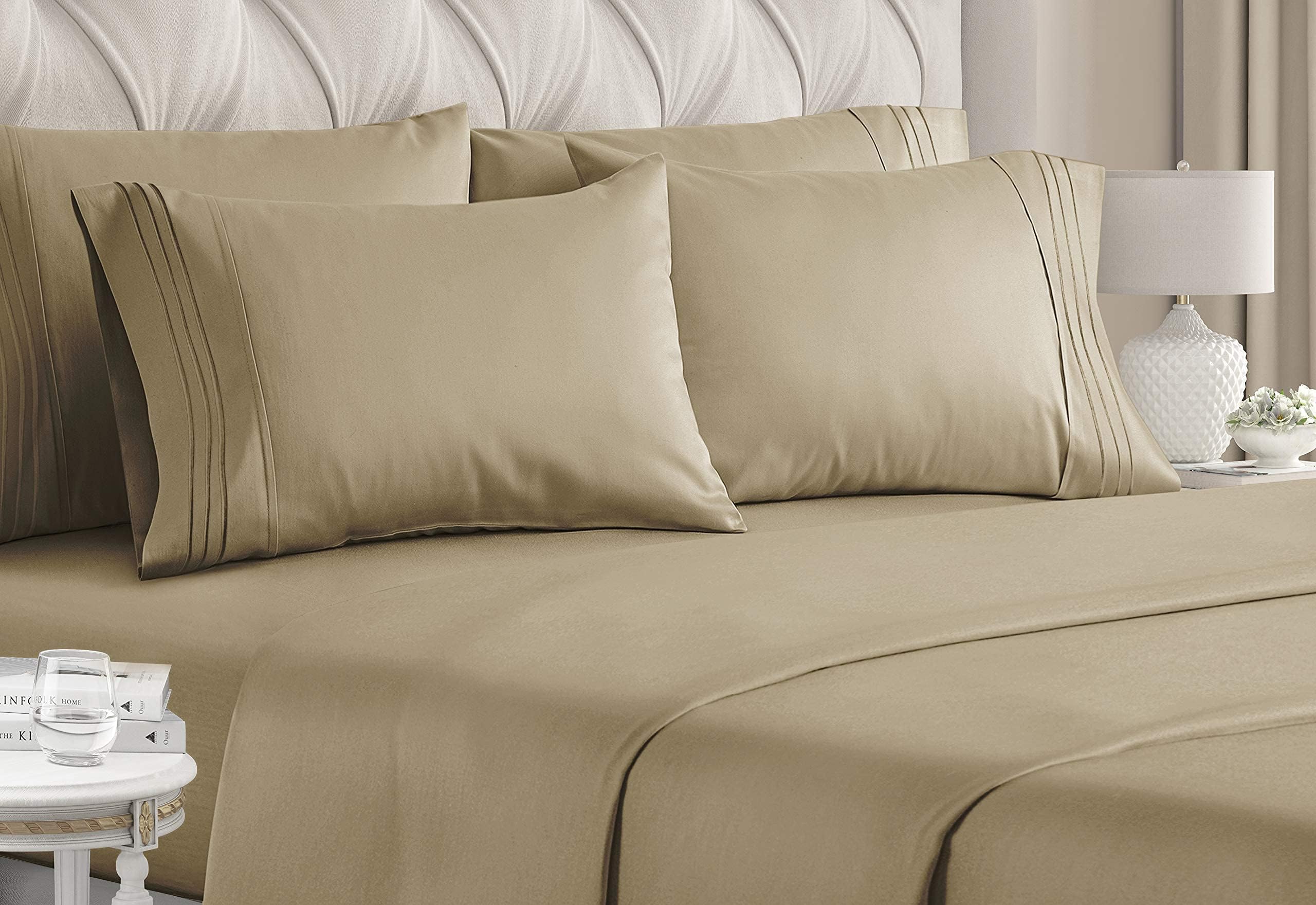 Nestl Full Size Sheet Sets - 6 PC Soft Microfiber Deep Pocket Full Sheet Set - Shrinkage and Fade Resistant Bedding Sheets & Pillowcases - Full, Beige Cream