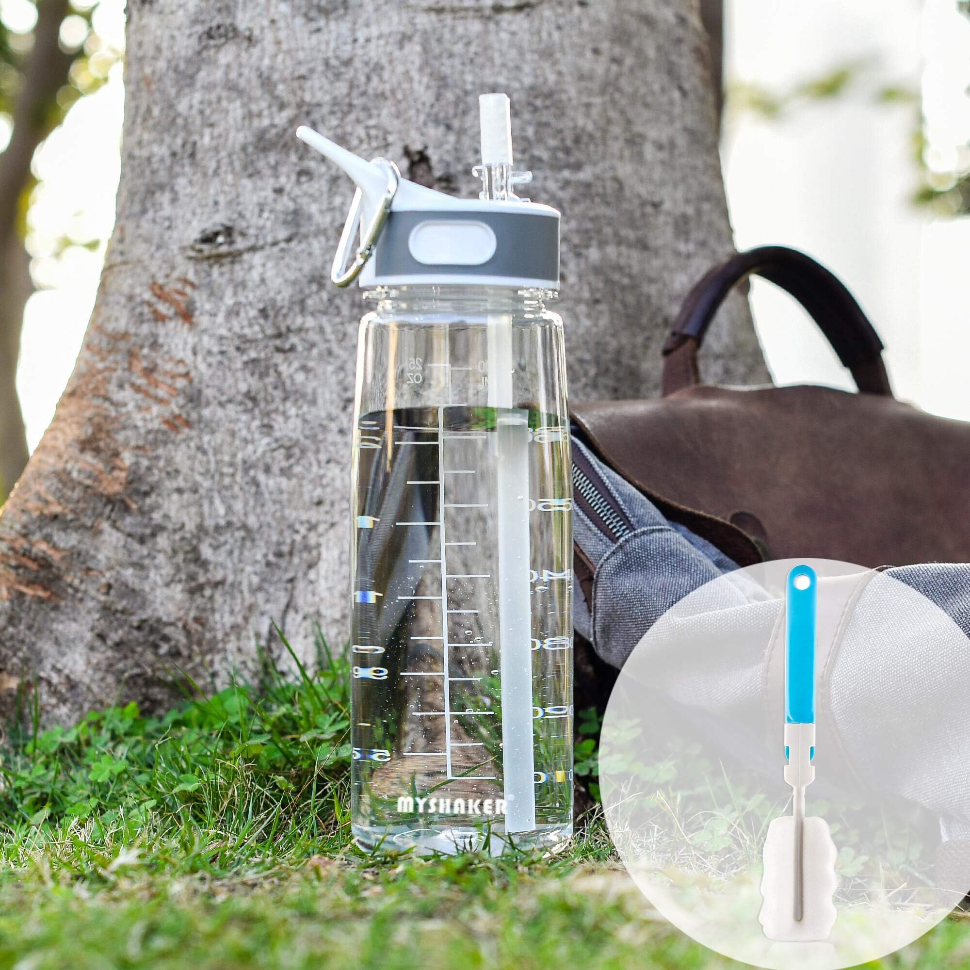 MYSHAKER Water Bottle with Straw and Brush Kids Water Bottle BPA Free Dishwasher Safe,Tritan, Plastic Water Bottle,Toddler Water Bottle,Bicycle,Gym,Cycling,Cute,26oz