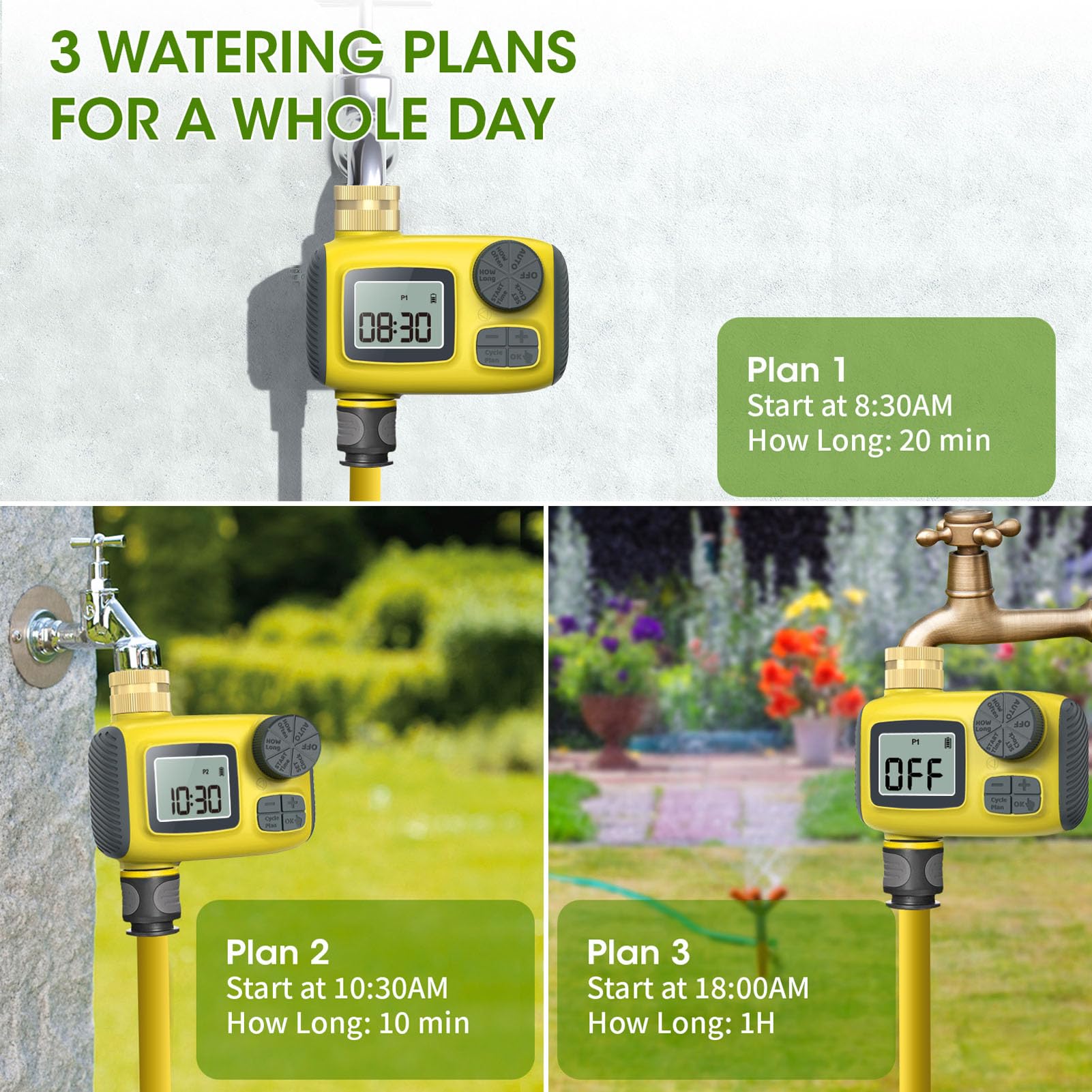 Timer per Irrigatore, Timer Programmabile per Tubo Flessibile con di Irrigazione Automatica con Ritardo Pioggia, Controller per Irrigazione Automatica Esterna Ingresso in Ottone da 1 Minuto