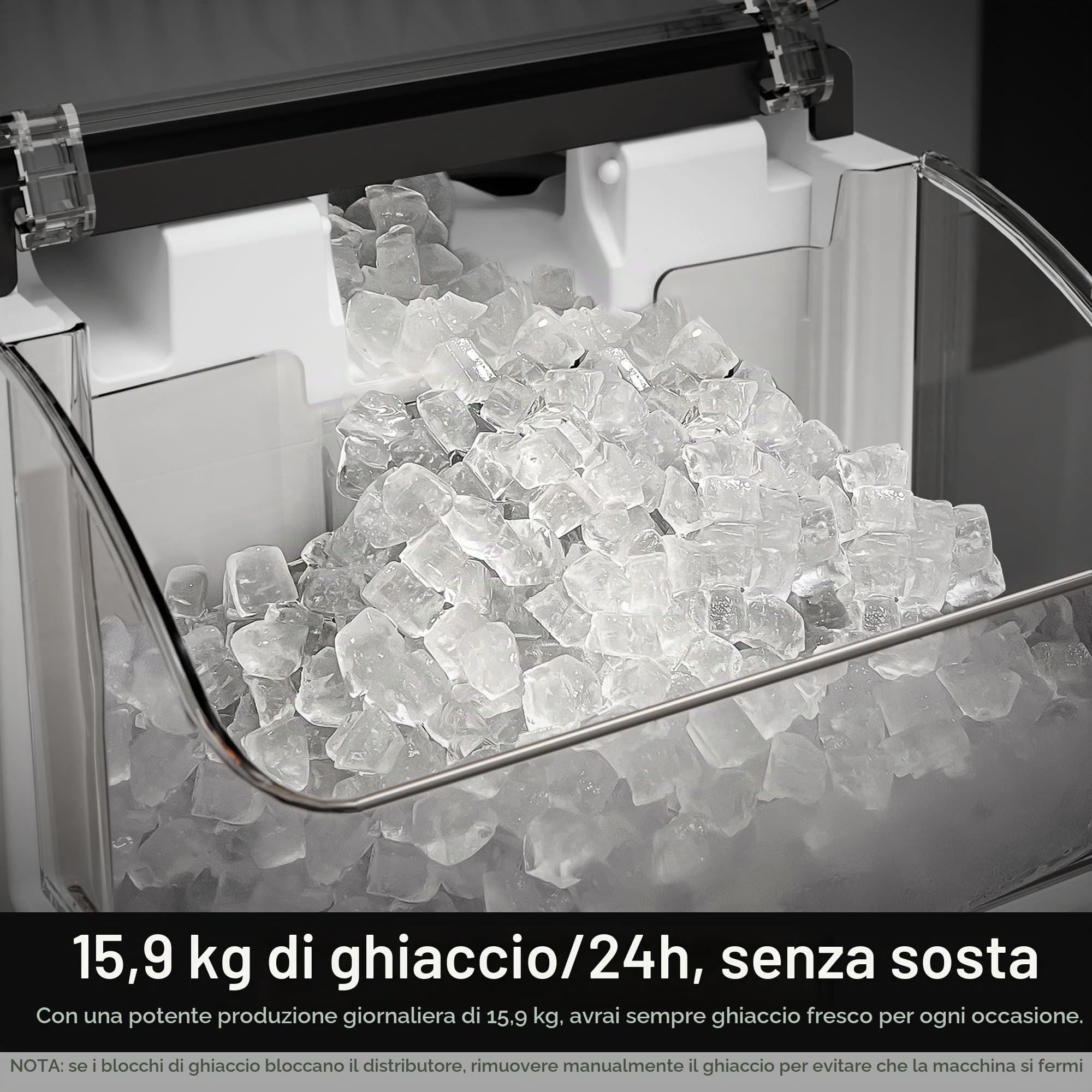 Kismile Nugget Ice Makers - Macchina per il ghiaccio portatile con ghiaccio tritato, 15,9 kg/giorno, autopulente, funzionamento con un clic per uso domestico (argento)