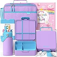 Vista 15 de Fimibuke Lonchera Bento para niños con 4 compartimentos, bolsa de almuerzo aislada, botella de agua aislada de acero inoxidable, paquete de hielo