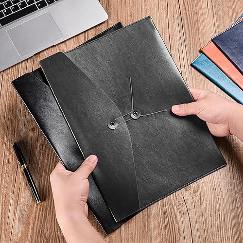 Miniatura 4 de VANRA Carpetas de archivo de piel sintética para documentos de oficina, sobre de archivo, tamaño carta A4, carpeta de archivo con cierre de lazo